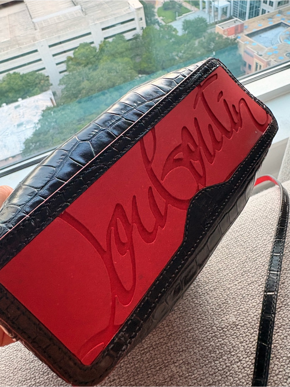 Christian Louboutin Black Croc-Embossed Tote with Red Trim No Box - Picture 4 of 6